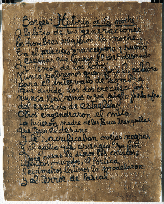 León Ferrari Historia de la noche, 1999 (a partir del poema Historia de la noche de Jorge Luis Borges, 1977) Pintura y Braille sobre papel  47 x 39 cm